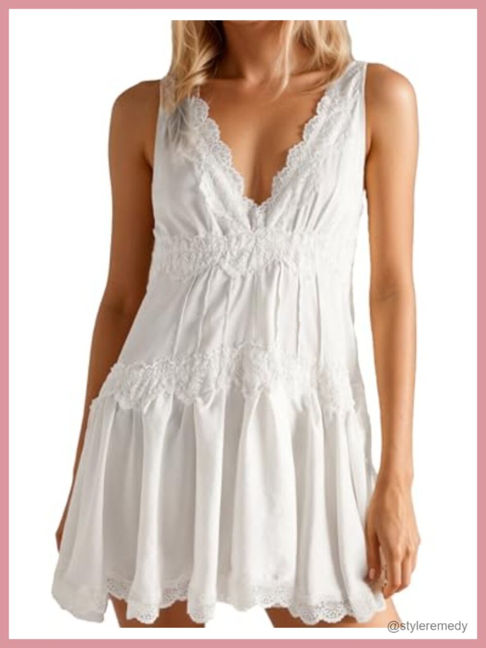 Women's Lace Mini Dress V-Neck Sleeveless Tiered Slip Dress